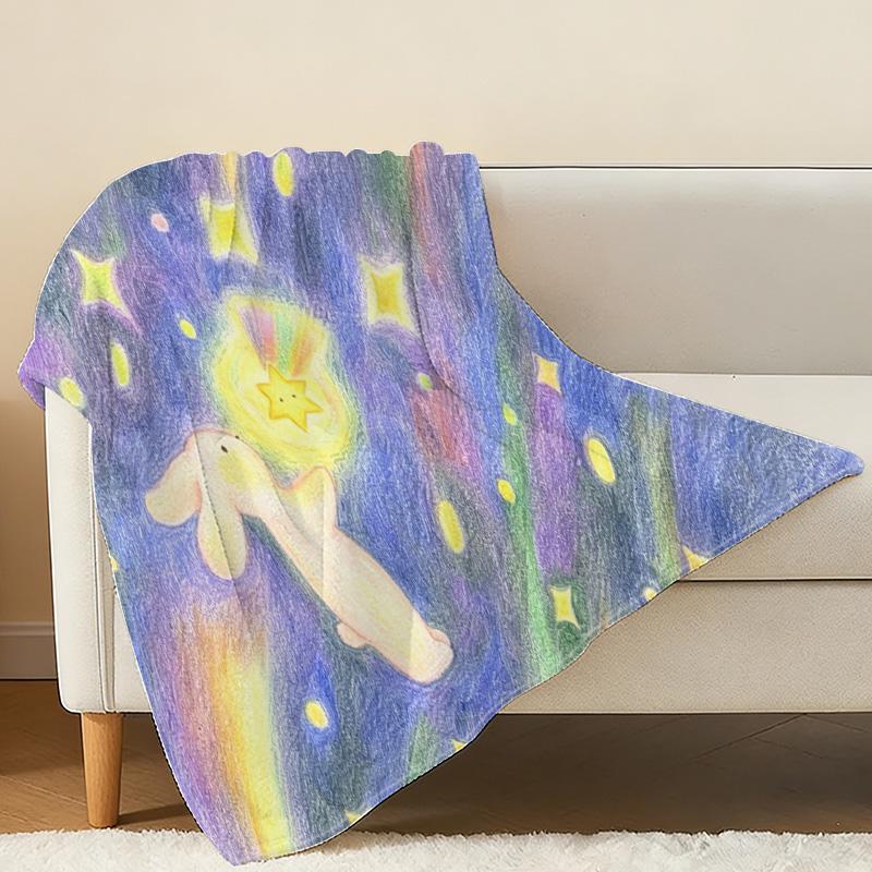 Lightweight Flannel Blanket Star Rabbit Collection, Ultra Soft & Warm, Multi-use for Home, Couch Naps & Car, Great for Halloween & Christmas