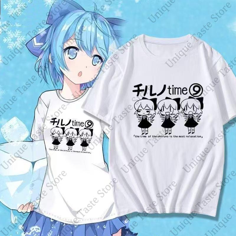 

Аниме Touhou Project Футболка Модная Мультяшный Принт Cirno Футболка Унисекс Женская Повседневная Высококачественный Хлопок Короткий Рукав Топы S