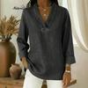2026 Casual Loose Nine-Sleeve Retro Polo Collar Imitation Denim Shirt