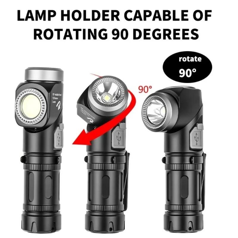 Rechargeable LED EDC Flashlight with 90° Rotate Head Pocket Torch Magnetic Base for Camping, Working, Outdoor, Hiking, Emergency