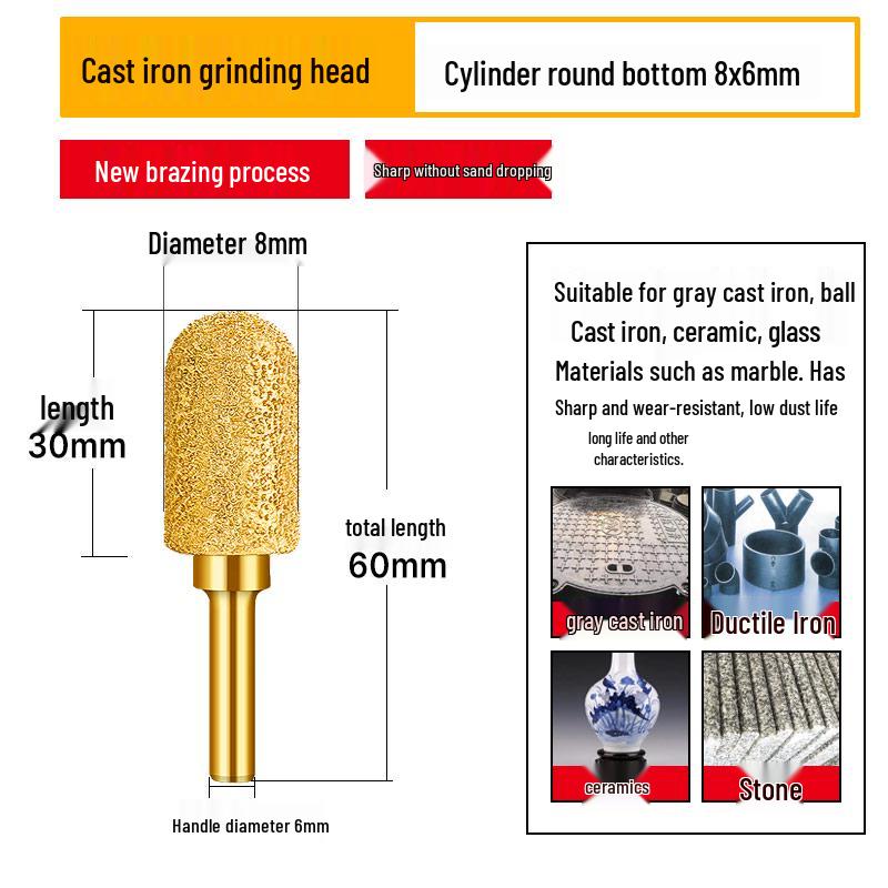 Diamond Brazed Carbide Grinding Head for Ductile Iron & Stone, Compatible with Electric Drills