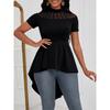 Women's Sexy Round Neck Shoulder Perspective Spice Girl Irregular Hem Short Sleeve Top