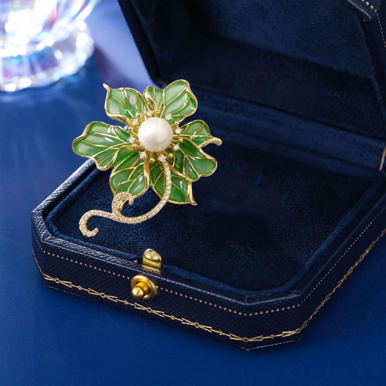 

Брошь Баухиния для женщин, эксклюзивное чувство, высококачественное масляное капающее рукоделие, универсальные аксессуары для корсажа, праздничные подарки Electroplated real gold зелёный