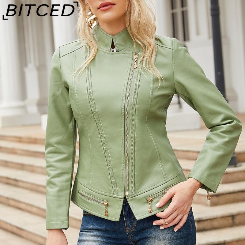 BITCED Women's Spring/Autumn Fashion PU Leather Jacket - Lightweight Spring/Autumn Short Jacket for Women S-4XL Casual Wear - Chic Style