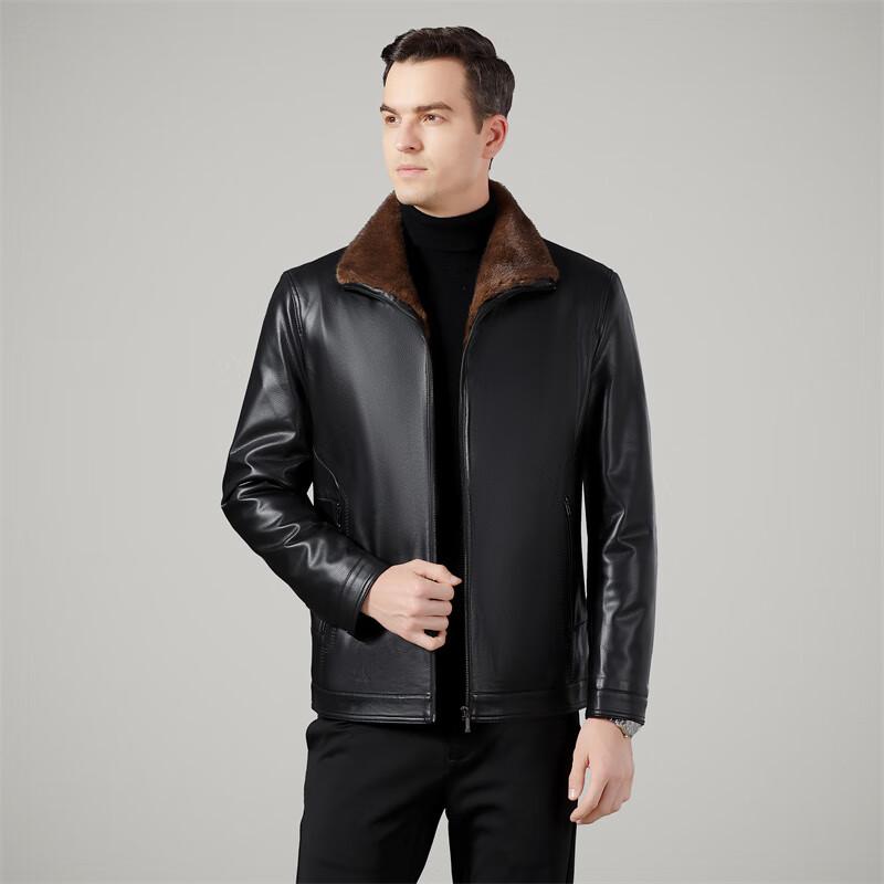 ROMON Men's Fleece-Lined PU Leather Jacket