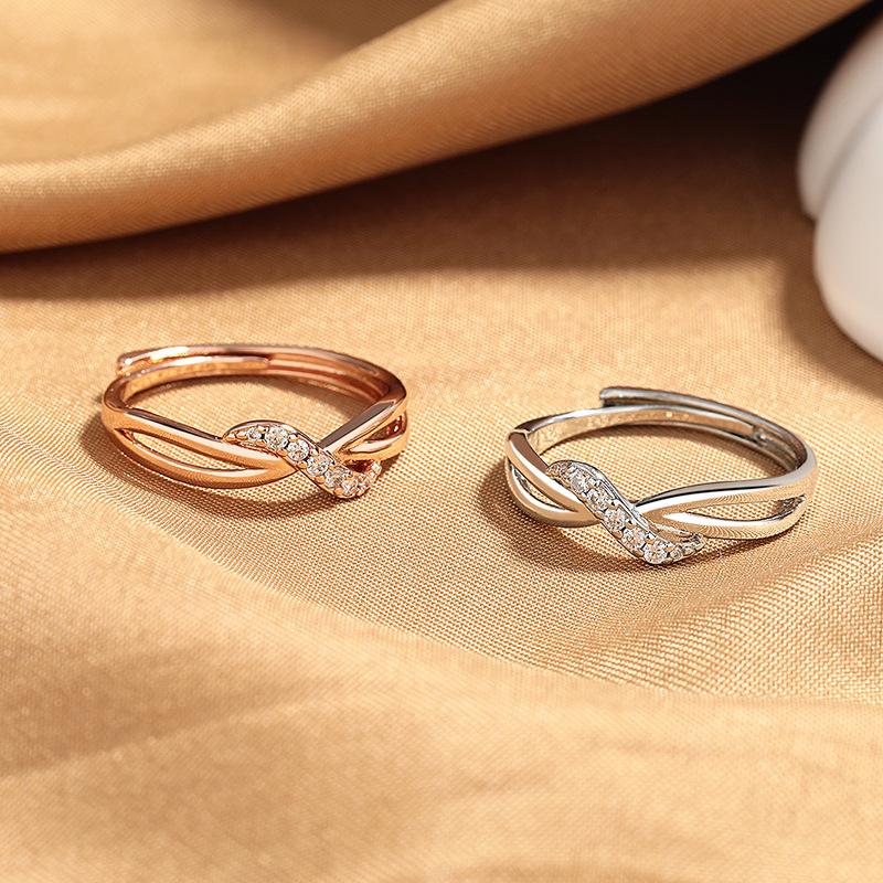 2026 Fashion Diamond Ring Twist Arm Curve Open Ring Women's Design Hollow Double Line Index Finger Ring Jewelry