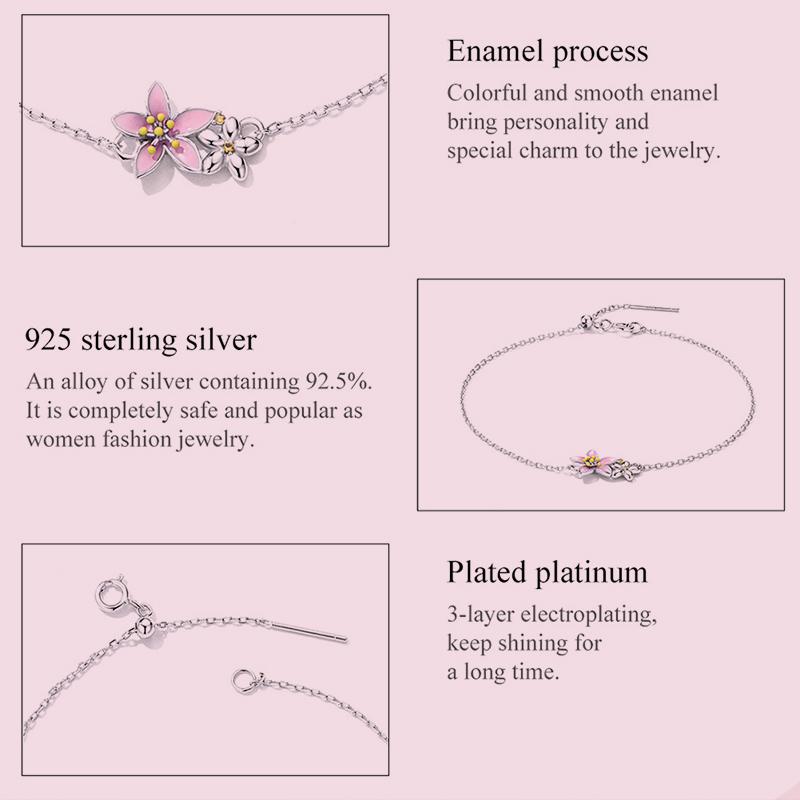 WOSTU Bracelet Original Sakura Rose en Argent Sterling 925 Chaîne Ajustable MINI Maillons Convient aux Pendentifs MINI Bijoux de Mode