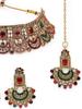 Graceful Curve Shaped Gold Plated AD Stones Choker Necklace Set With Earring And Maangtika | Jewellery Set For Women