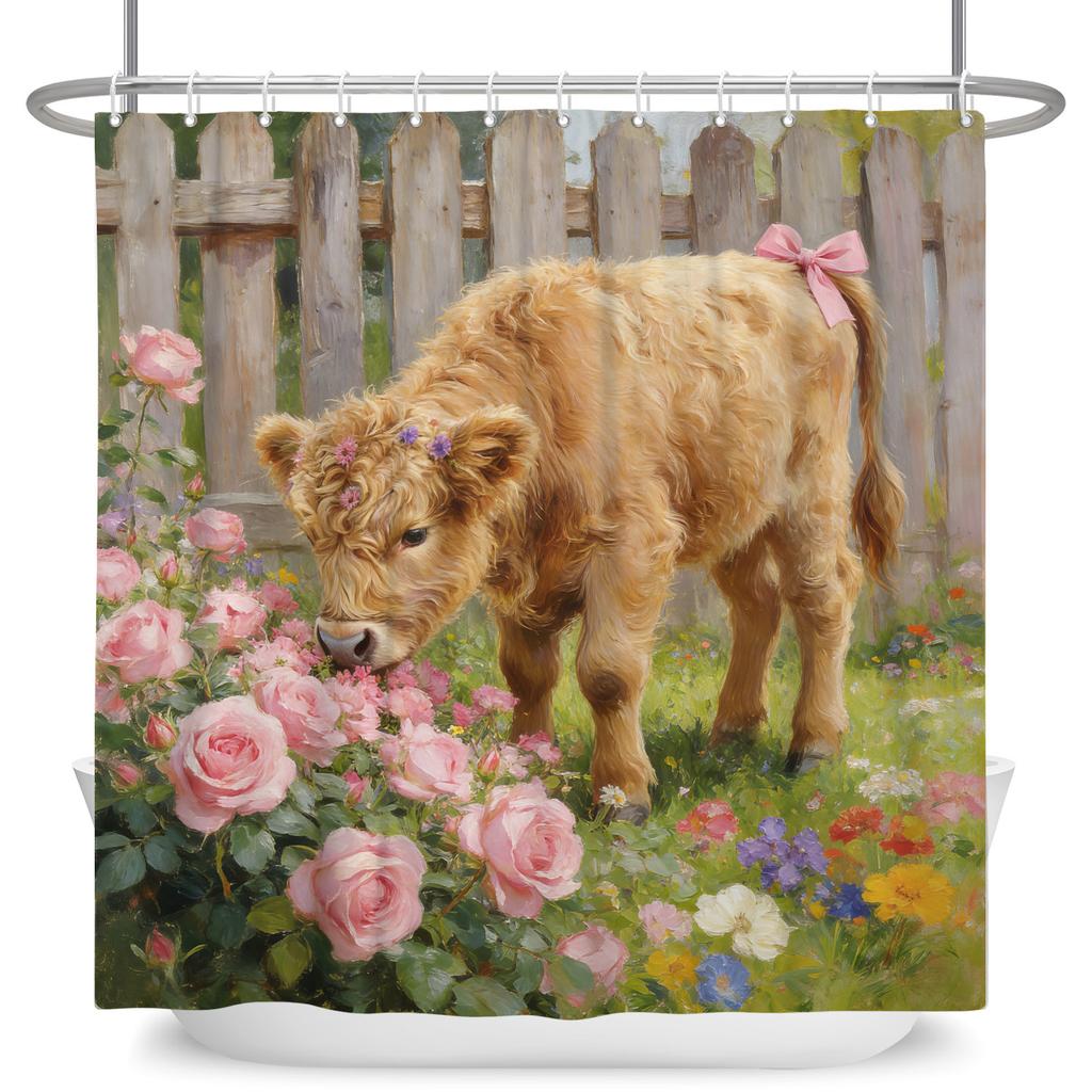 Fresh Pastoral Style Bathroom Shower Curtains Sunflower Calf Bathtub Bathroom Waterproof Curtain With Hooks Polyester Curtains