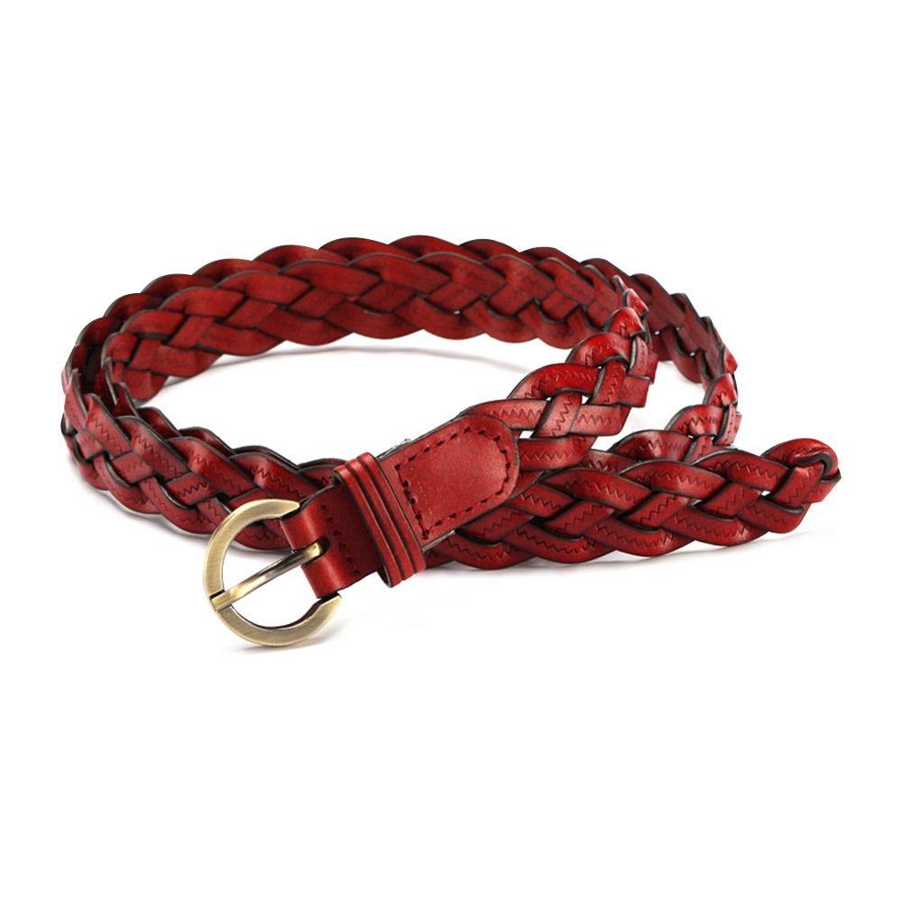 Vintage Casual Cowhide Braided Belt Ladies Dress Cummerbands Pin Buckle Waistband Weave Waist Band