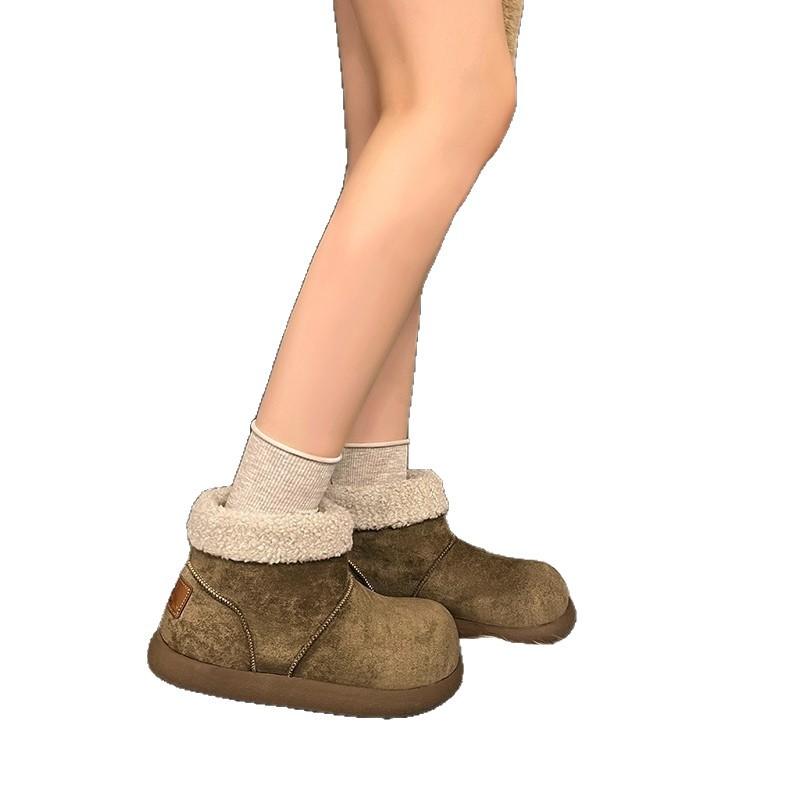 Koreanische Version Herbst und Winter neue hässlich süße Boken haarige kurze Schneestiefel Damen vielseitig warm gefütterte verdickte Baumwollschuhe