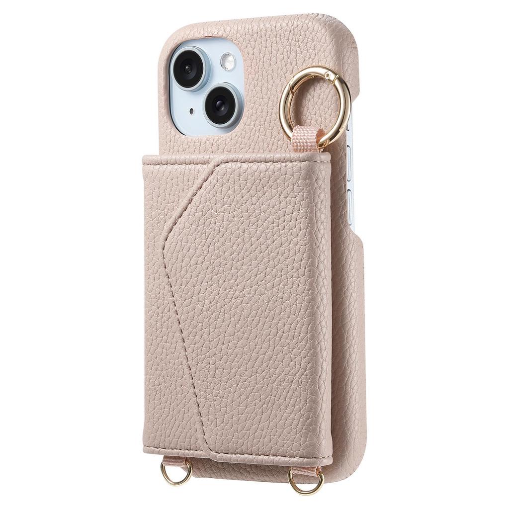Sharp WISH4 iPhone15 Diamond Line Finger Ring Crossbody Phone Case with Card Slot