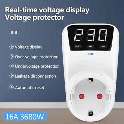 Toma de corriente con protección de voltaje ajustable de 15 A/16 A, protección automática contra sobretensiones, enchufe UE/EE. UU., protección contra sobretensiones.