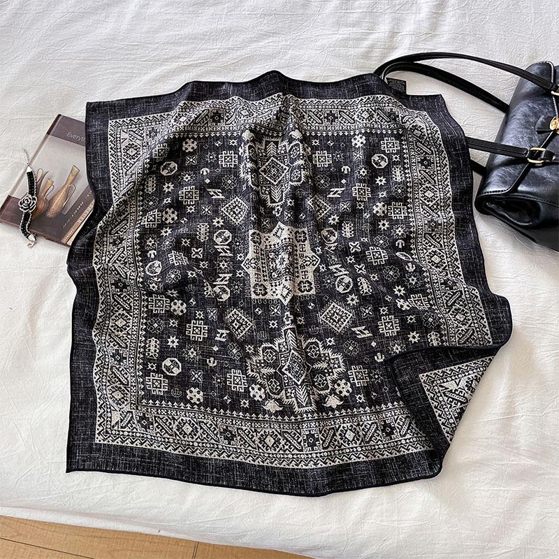 2025 new autumn warm versatile silk wool silk scarf business commuter versatile silk wool square scarf soft scarf 65cm
