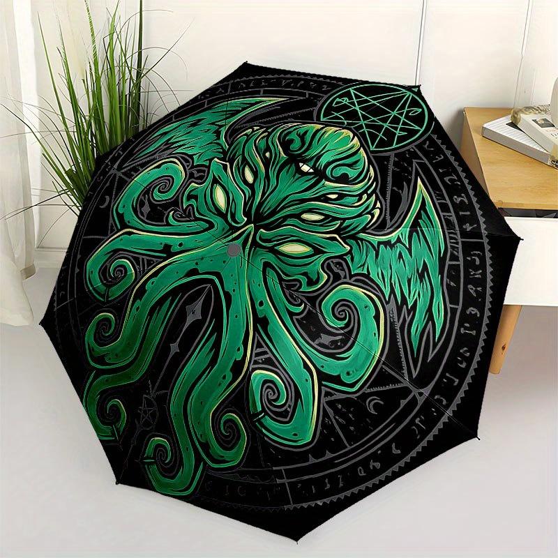 

Green Cthulhu Mythos Tattoo Design StickerUmbrella with Cute Design, Portable 3-Fold Compact Umbrella for Men & Women, Valentine s Day Mother s Day Ha