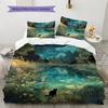 Leaf Cat Pattern Bedding Quilt Set  Home Decoration  Gift (1 * duvet cover + 2 * pillowcase  without core)