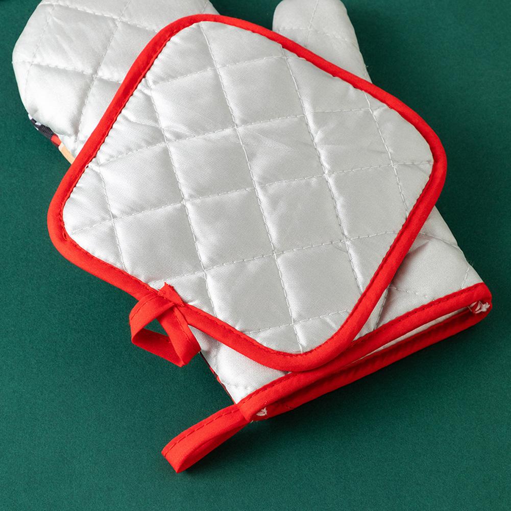 Thickened Oven Gloves Kitchen Cooking Baking Anti-Scalding Microwave Oven Gloves Heat Proof Protected Xmas Pattern Mittens