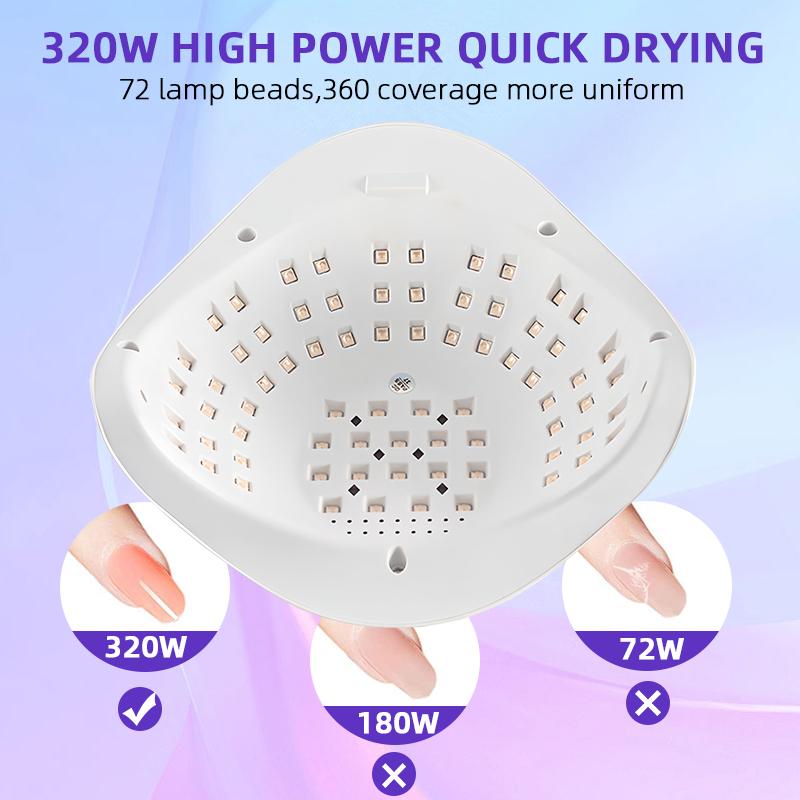 320W UV LED Lampa na nehty 72 LED diod Lampa na sušení gel laku s automatickým snímáním 4 časovače Profesionální sušička nehtů Nástroje pro manikúrní salon