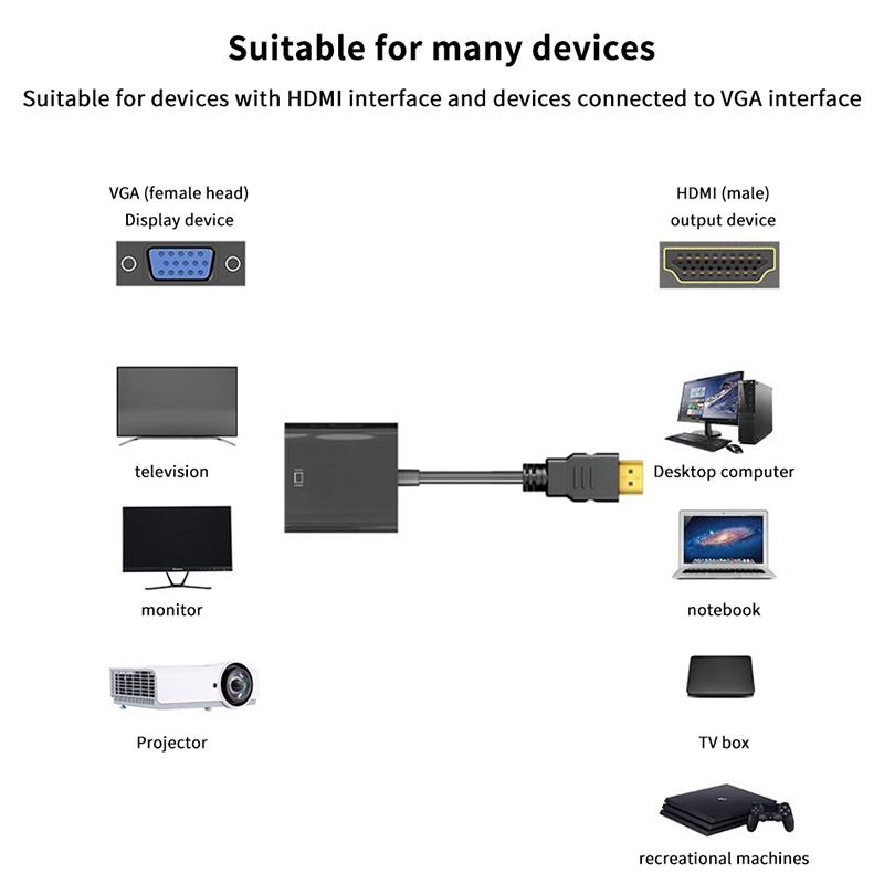 Hd 1080P Hdmi To Vga Cable Converter With Audio Power Supply Hdmi Male To Vga Female Converter Adapter For Tablet Laptop Pc Tv