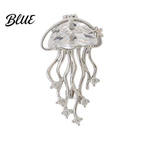 Daily Wear Brooch Women Blue Faux Crystal Jellyfish Shape Lapel