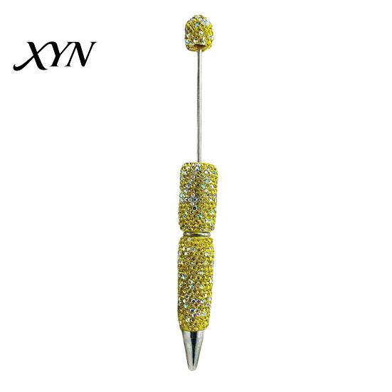 Decorative Beaded Pen Diamond Beadable Pens, Bling Rhinestone DIY Bead Pen, Crystal Shaft Craft Black Ink Ballpoint Pens for Decorations Office School