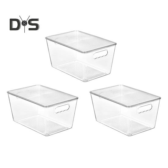 

3 шт. прозрачных пластиковых контейнера для хранения с крышками, большая вместимость, прочные несущие нагрузку штабелируемые контейнеры для хранения в холодильнике с ручкой 3pcs