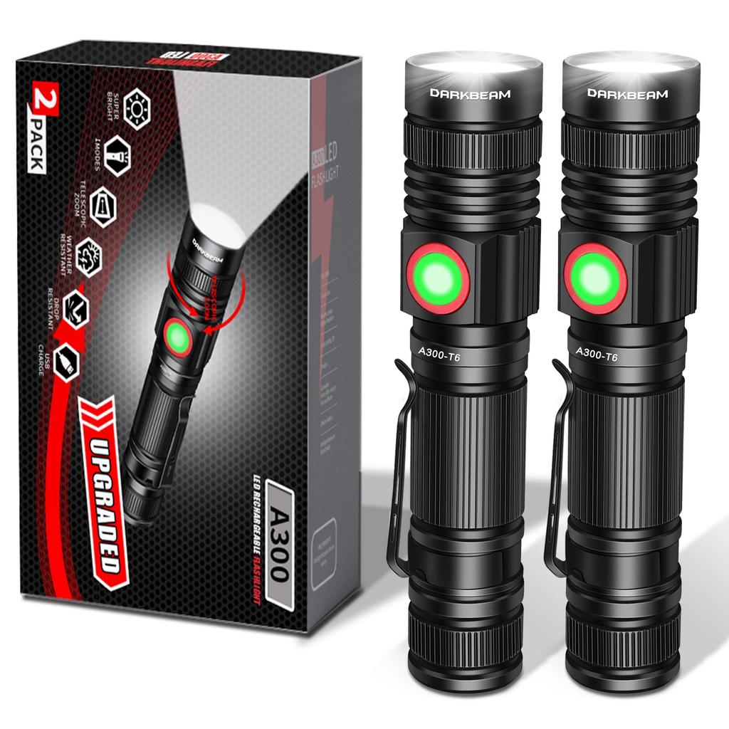 DARKBEAM LED Rechargeable 1000 Compact and Bright Pocket Handheld Flashlight for and with Flashlight, USB, Lumens, Flashlight, Zoomable, Waterproof,