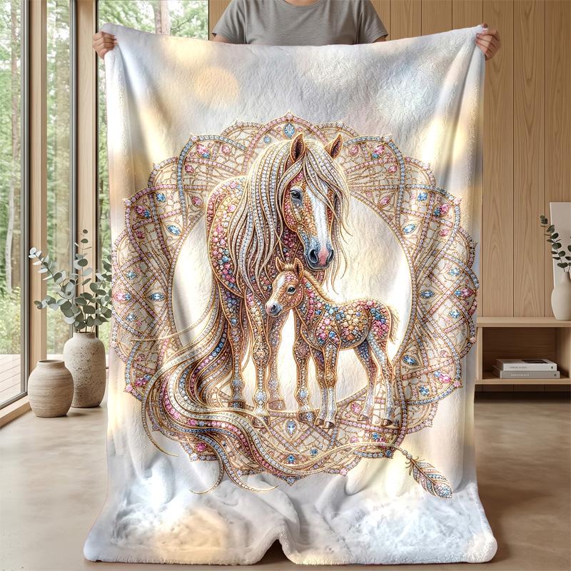 Galloping Horses in Cosmic Storm Theme blanket Lightweight Warm Flannel Blanket Decorative Throw Blanket for Home Decoration