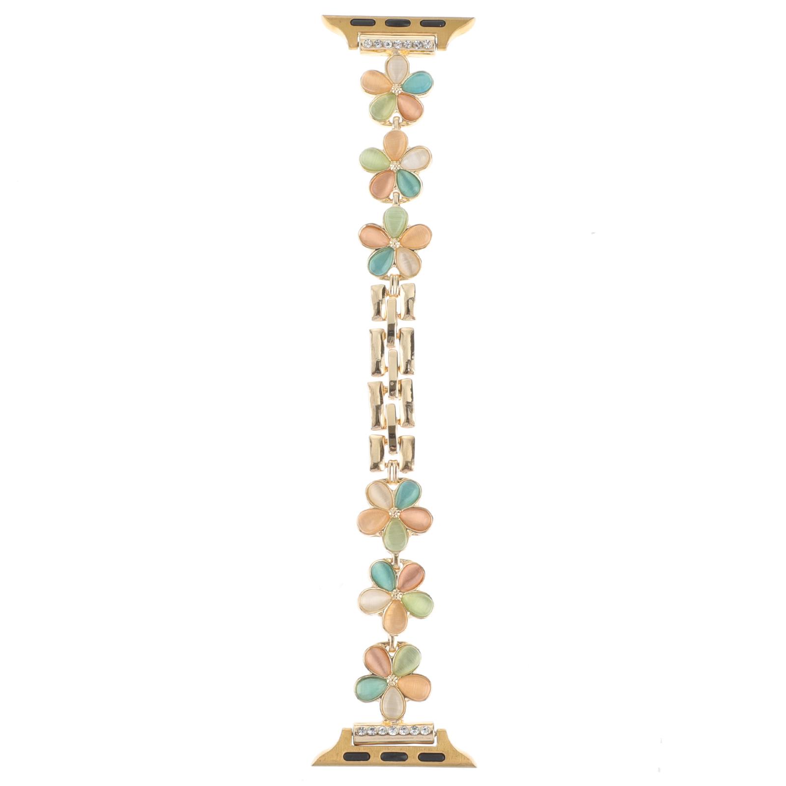 

For Apple Watch 10 46mm/Ultra 2/Ultra 49mm/9 8 7 45mm/SE (2023) SE (2022) SE 6 5 4 44mm/3 2 1 42mm Zinc Alloy Watch Band Color Flower/Gold