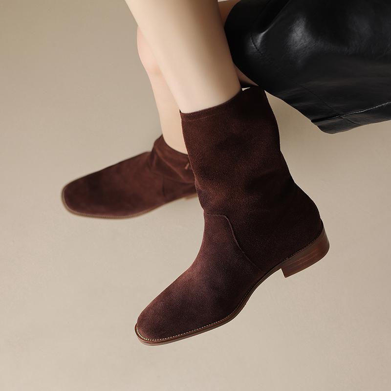 Fashion 2025 New Autumn Winter Cow Suede Women Boots Fashion Med Heel Round Toe Women Shoes Short Boots Western Boots