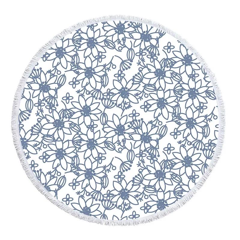 Serviette Florale Bohème Serviette de Plage Microfibre Impression 3D Serviettes de Plage Yoga Tapis de Plage d'Été Rond Sans Sable Tapisserie de Bain Serviettes