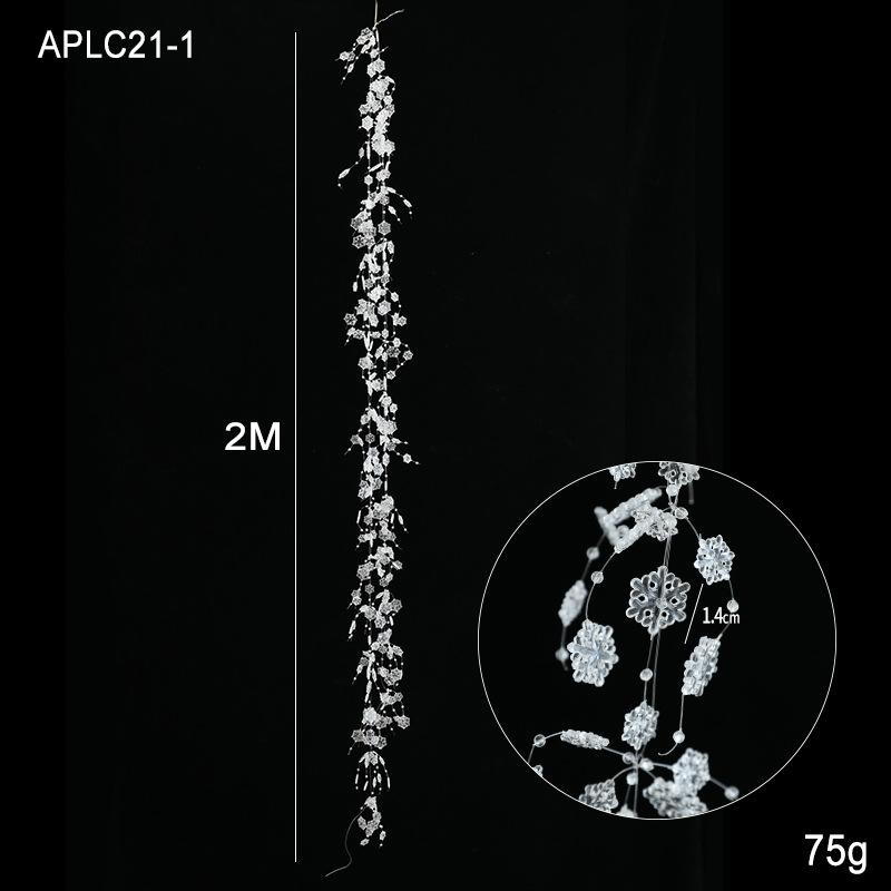 2M Transparent Snowflake Beaded Garland Christmas Tree Decoration with Chain for Wreath and Home Decor