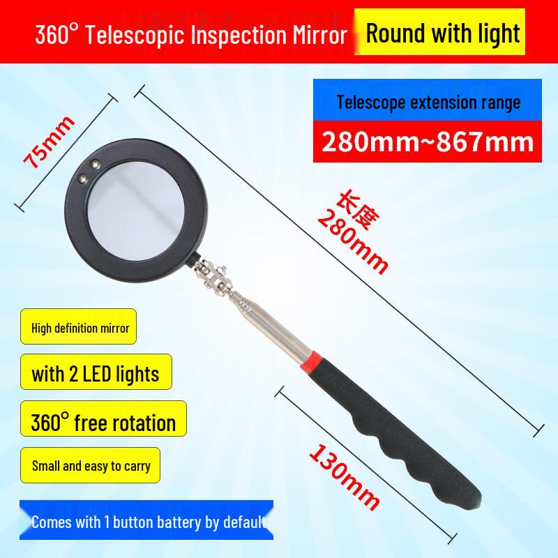 Noshuer Universal Folding Telescopic Inspection Mirror with LED Light