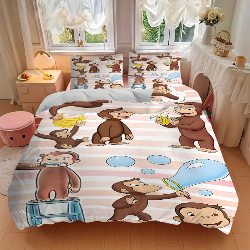 3pcs Curious George Monkey Bedding Set-Perfect for Bedroom, Guest Room, Living Room, Hotel Decor | Ideal Gift for Fans, Travelers, Daily Use