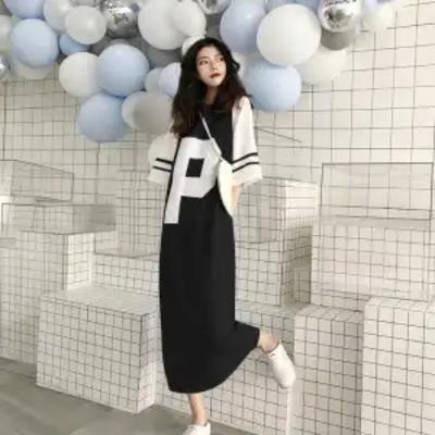 Summer Patchwork Letter Fashion Dress Women Loose Slim Short Sleeve Vestidos De Fiesta Y2K Casual Robe Femme Chic Female Clothes