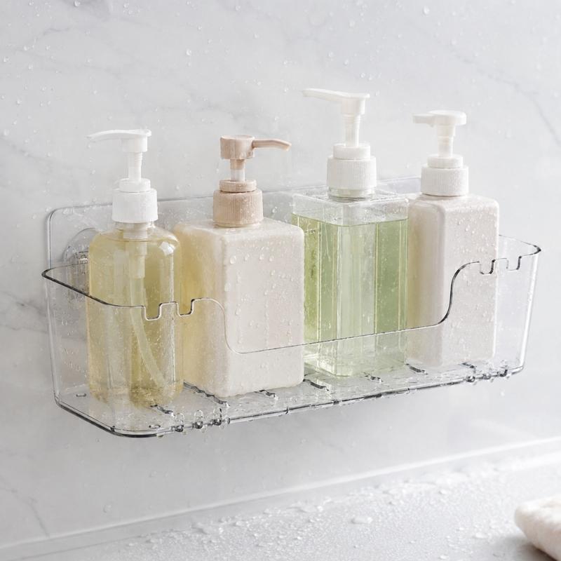 Bathroom Wall Shelf with Open Base, Adhesive Shower Storage Rack for Mounting of Bottles, Soap and Daily Use Items near Sink Side Storage