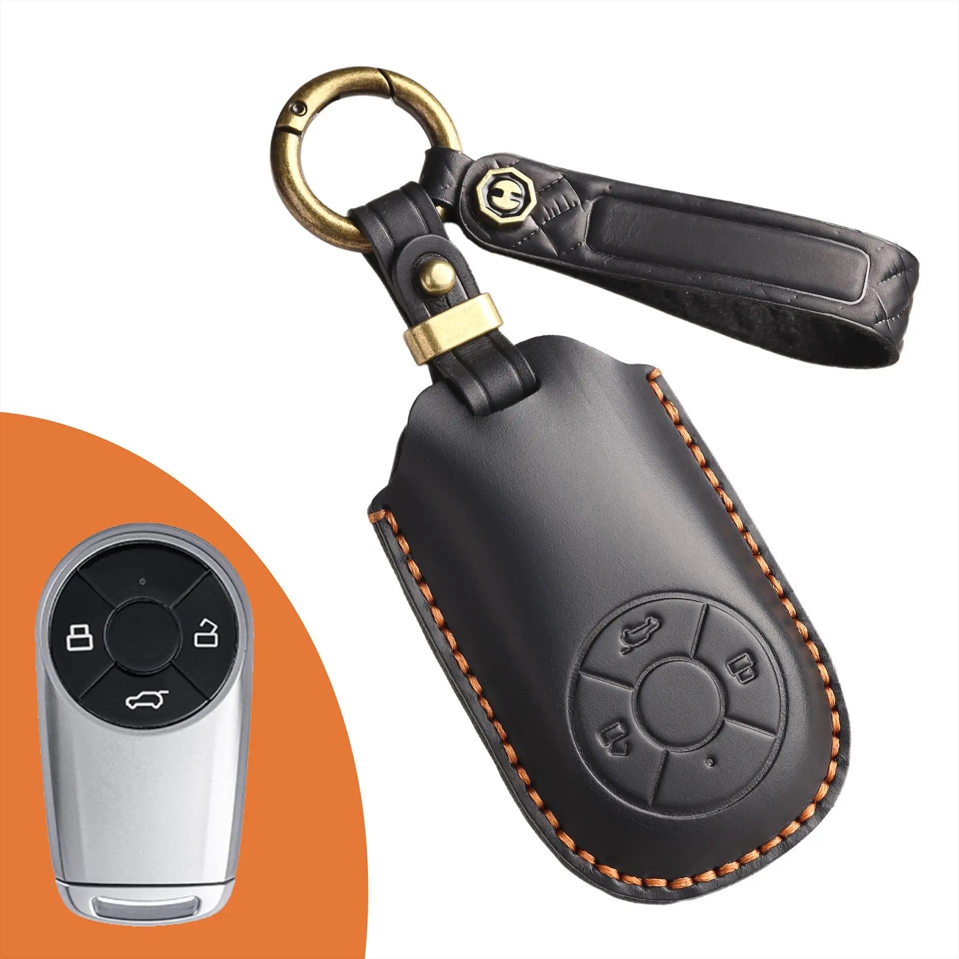 

Luxury Leather For Car Remote Key Case Cover Protect Shell Bag For Great Wall GWM ORA R1 R2 Good CAT Keychain Accessorie чёрный