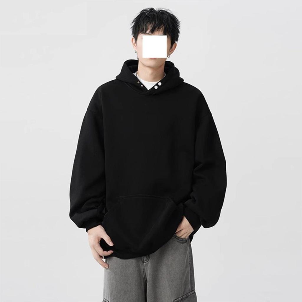 Men's Heavyweight 300G Button-Up Hoodie – Trendy Autumn/Winter Loose Fit, Solid Color, Versatile American Style Sweatshirt Jacket