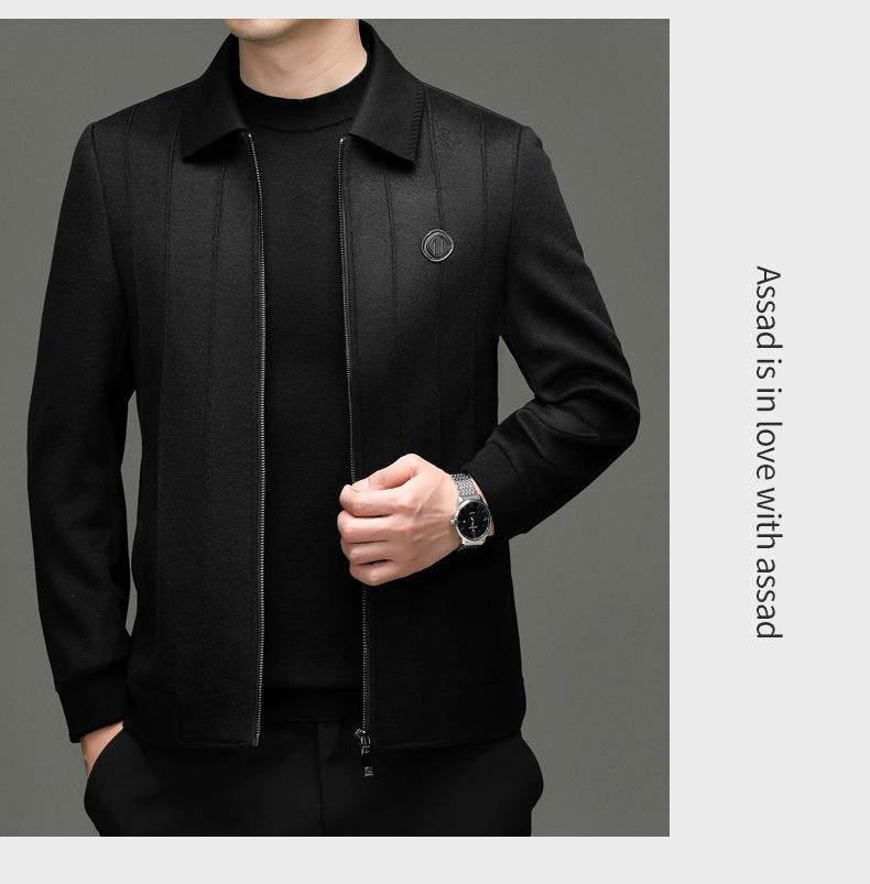 Men's Wool Tweed Lapel Jacket - Mid-aged Autumn/Winter Coat