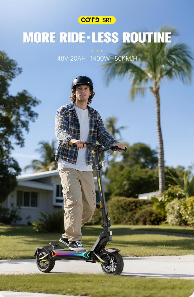 OOTD SR1 1400W Electric Scooter 48V 20Ah Long Range 10’’ Tires 50km/h Max Speed 70KM Range Adult E-Scooter