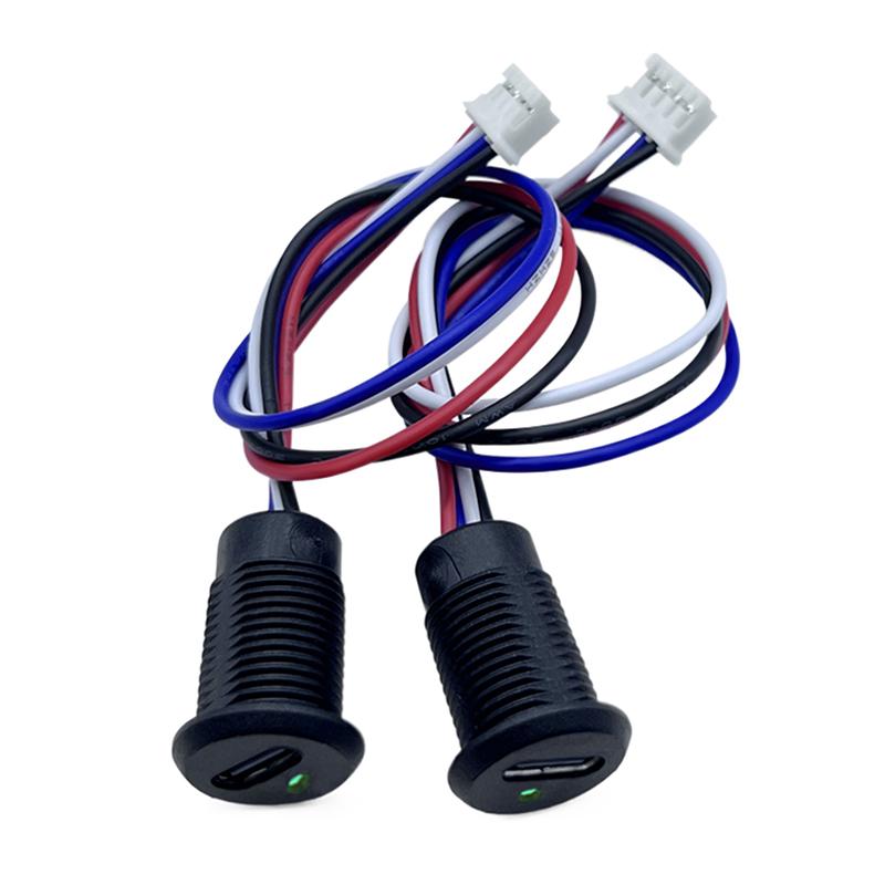 Type-C 4P High Current Charging Socket With Wire Light Usb Type-C Female Type C Waterproof Female Connector