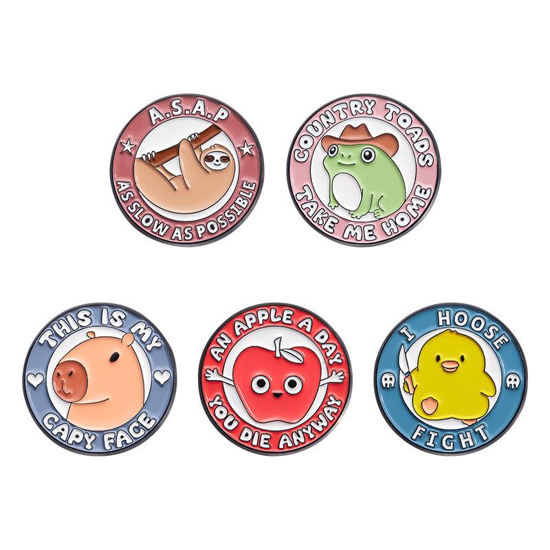 Cute Round Sloth Frog Brooch Alloy Badge Unique Design For Personalized Accessories