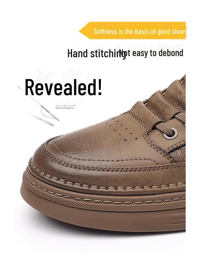 2024 Men's Trendy Soft-Soled Leather Sneakers - Versatile Spring & Autumn Casual Footwear