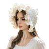 Ruffled Brim Bonnet Hat with Lace Edge and Chin Ties, 55-60 Cm Decorative Headwear for Gatherings and Portraits