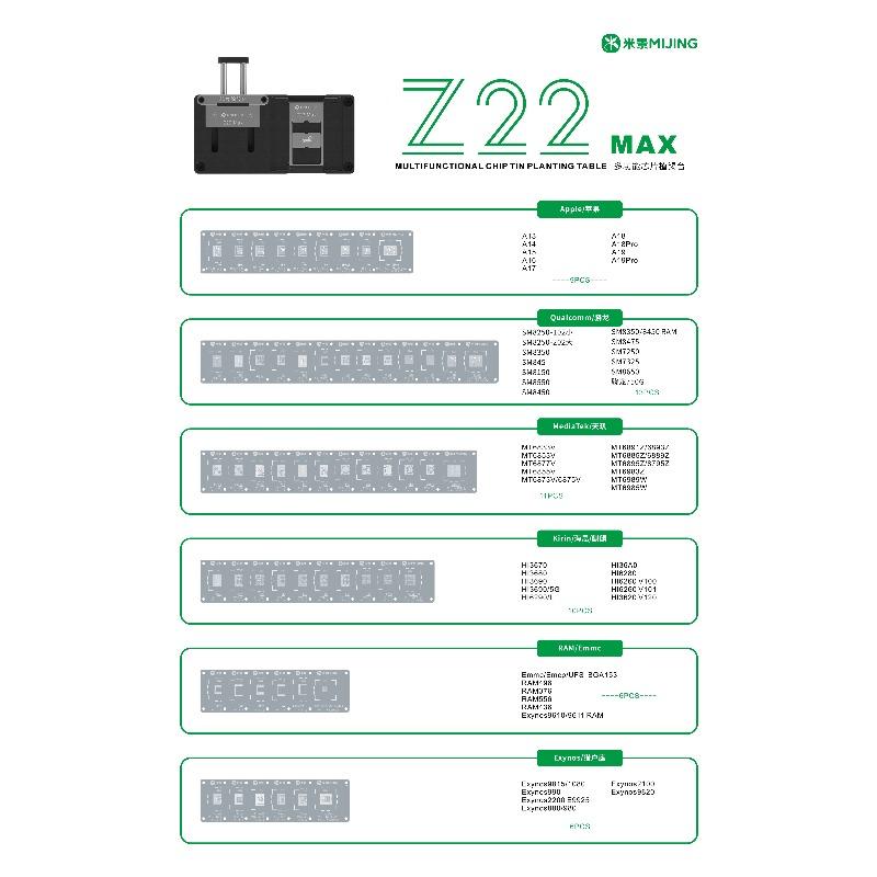 Mijing Z22 Max for IPhone and Android Phone IC Chip Welding Tin Template Fixture CPU Reballing Stencil Platform