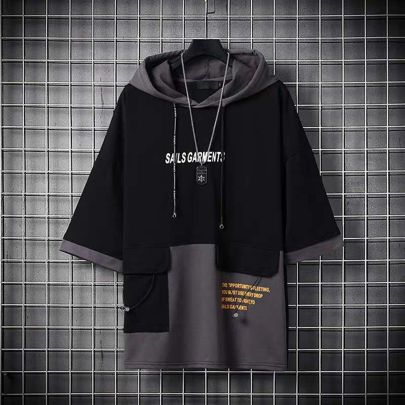 Men's Trendy Hooded Summer T-Shirt - Loose Fit Short-Sleeved