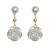 Small camellia stud earrings~ pearlescent white rose pearl earrings femininity early spring new ear clips trendy sweet cool