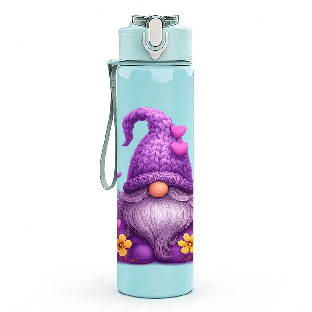 1PC Purple Garden Gnome Art 750ml Color Plastic Sports Water Bottle Leakproof Flip Straw Lid Suitable for Sports Office Home Use