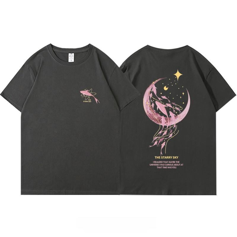 Plus Size Women's Oversize Cotton T-irt Front And Ba Print Loose Ort Sve Street Sle Cartoon We Print White Top