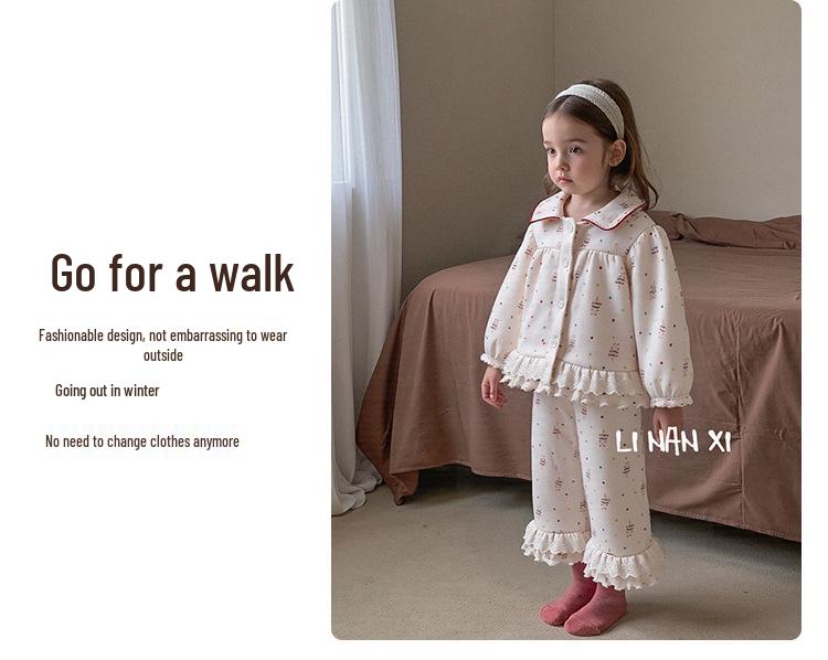 Mädchen Winter Pyjama Set - Fleecegefüttert, Spitze, Bequem, Süße Hauskleidung, 2025 Neuer Stil